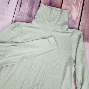 By Anthropologie Sweater Size Small‎ Turtleneck Puff Sleeve Soft Viscose Green